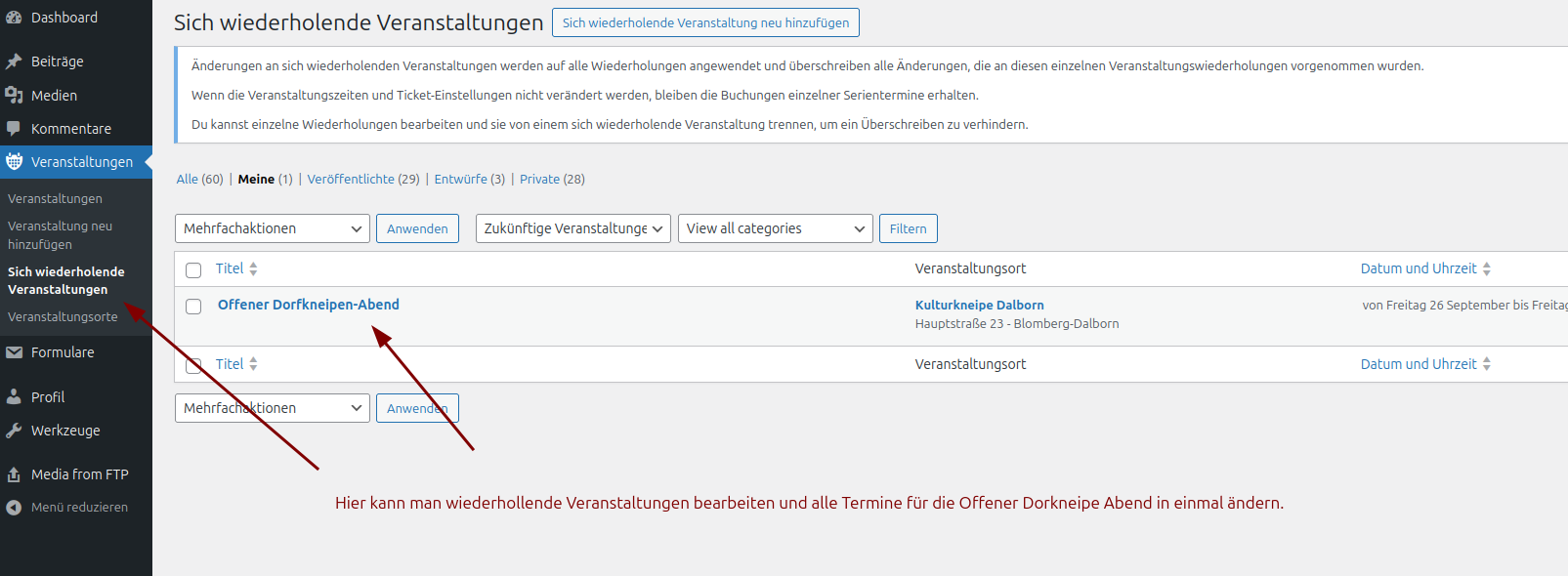LME, wiederholende Termine bearbeiten