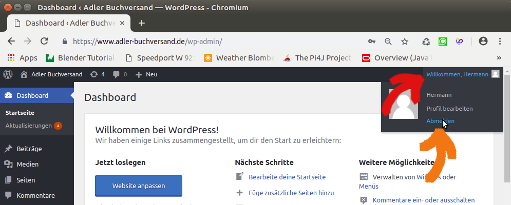 Wordpress Abmelden